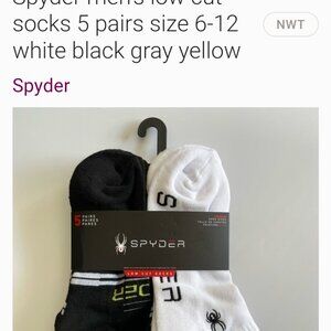 Spyder men’s low cut socks 5 pairs size 6-12 white black gray yellow